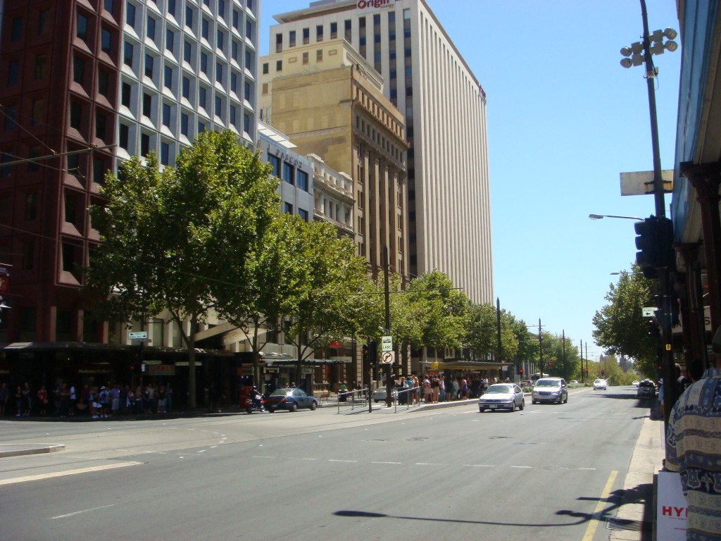 Down town Adelaide, SA. 2010. Traffic chaos !