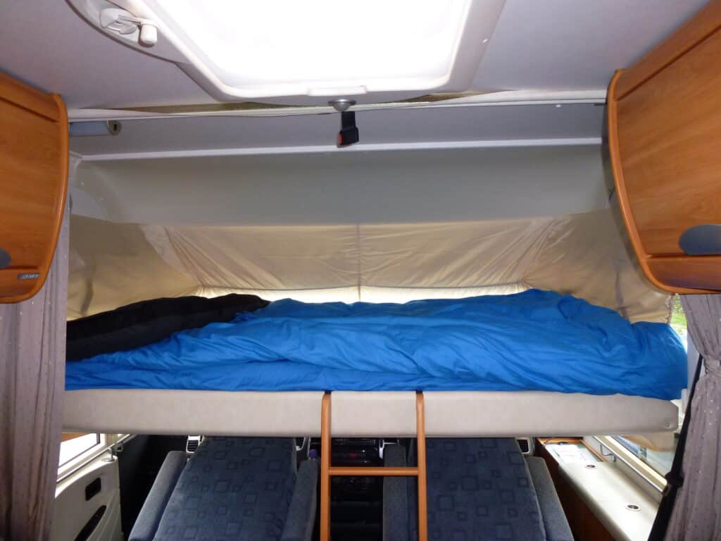 The Hymer drop down bed, a little inconvenient to get in and out off, but a great space saver and very comfortable.