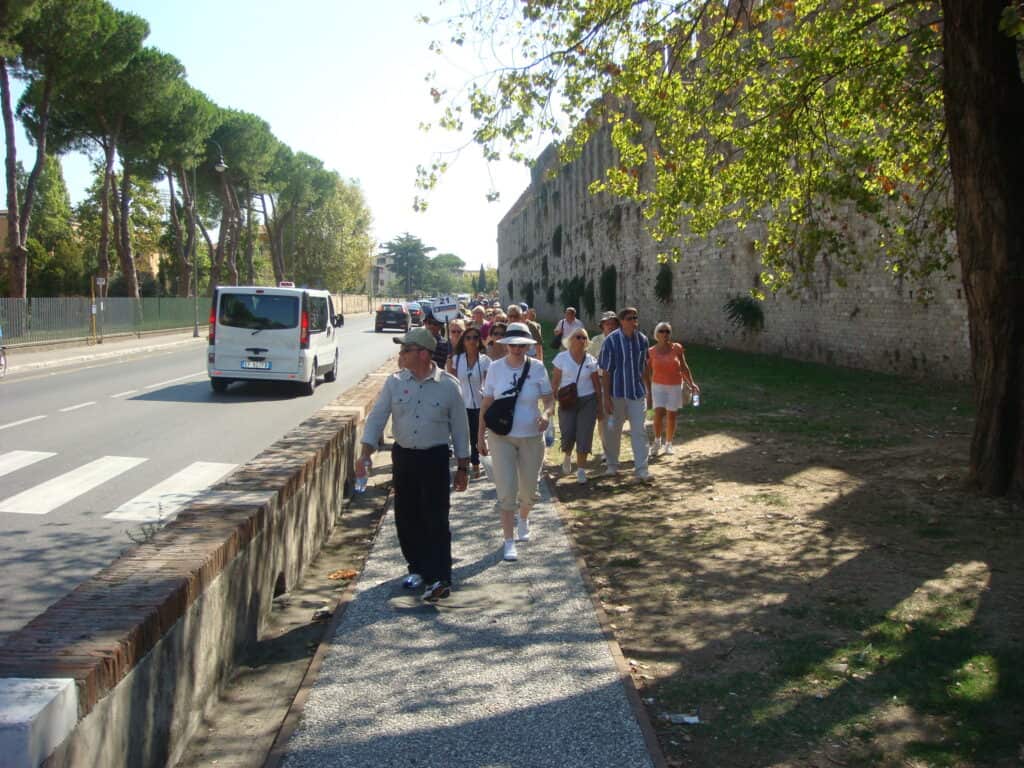 Walking the walls of the Old City, Pisa, Italy.  2011