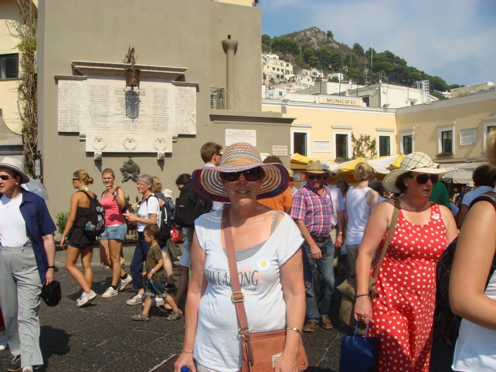 The marketplace in Anacapri on a quiet day.  Pam in her new favourite hat, Italy  2011