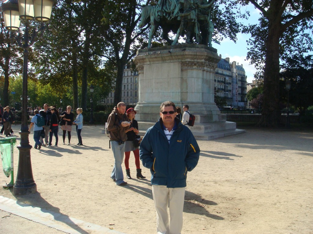 Michael wearing big boy pants, Paris.  2011