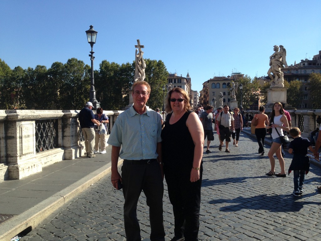 Rod and Julie cross the Tiber for the first time. Rome.  2013