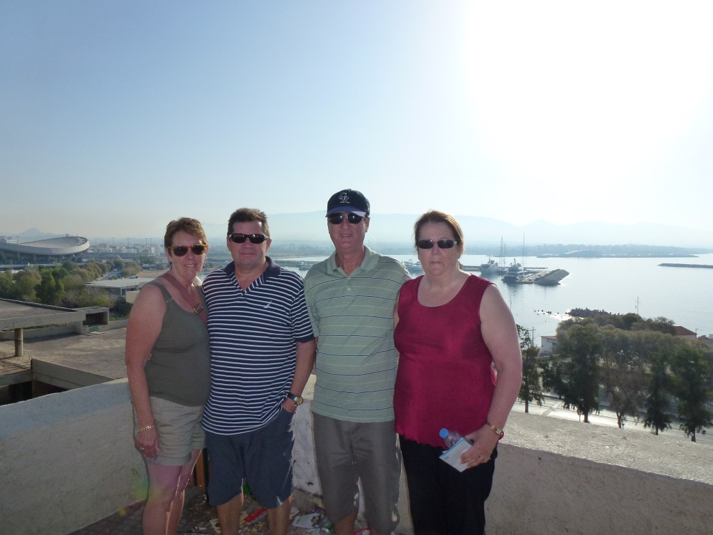 Pam, Michael, Rod and Julie, our first view of Athens, Greece.  2013