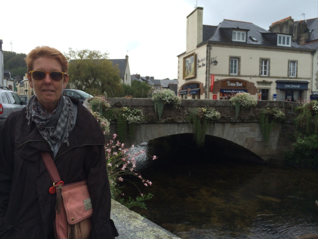 Pam dodges the Drizzle at Pont Aven, Brittany.  2014