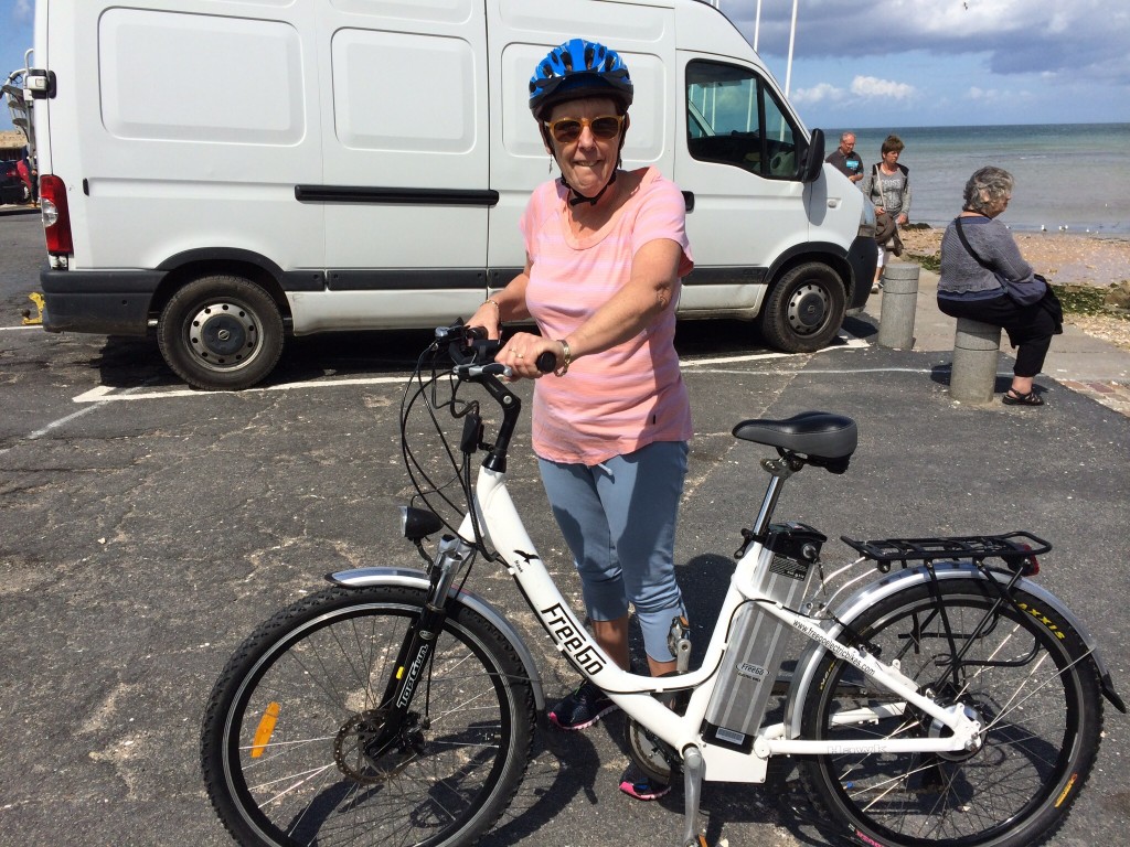 Pam with her new 2nd hand ebike. France. 2014