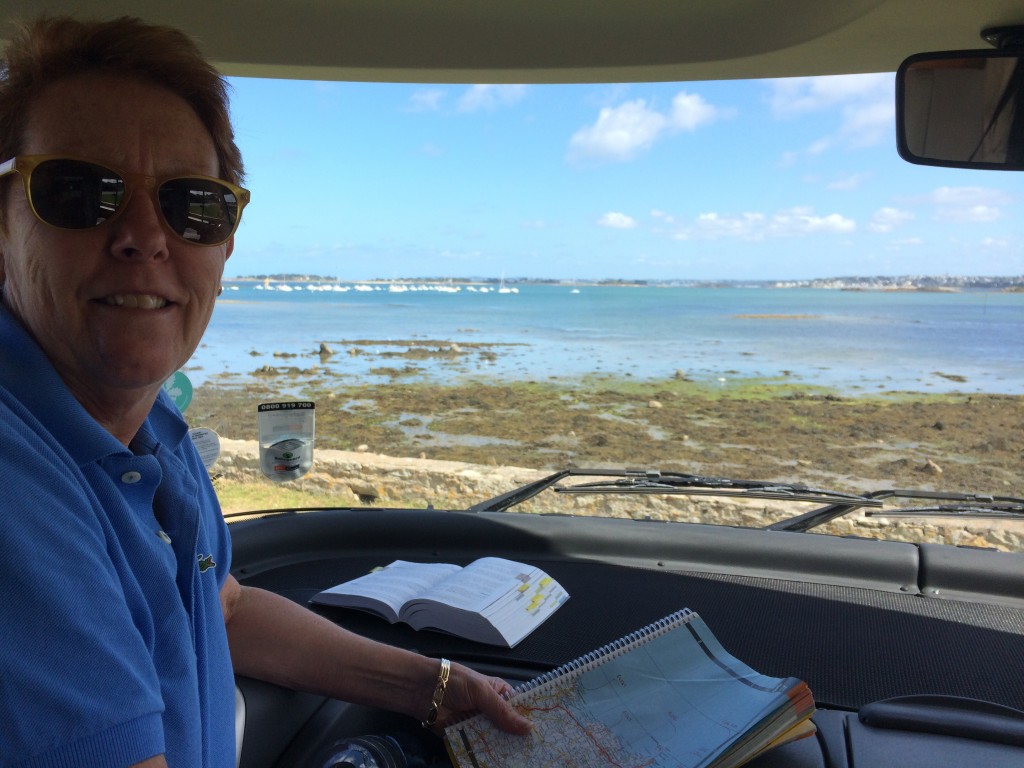 Pam finds our lunch spot in Saint-Pol-de-Leon.  Brittany, France.  2014