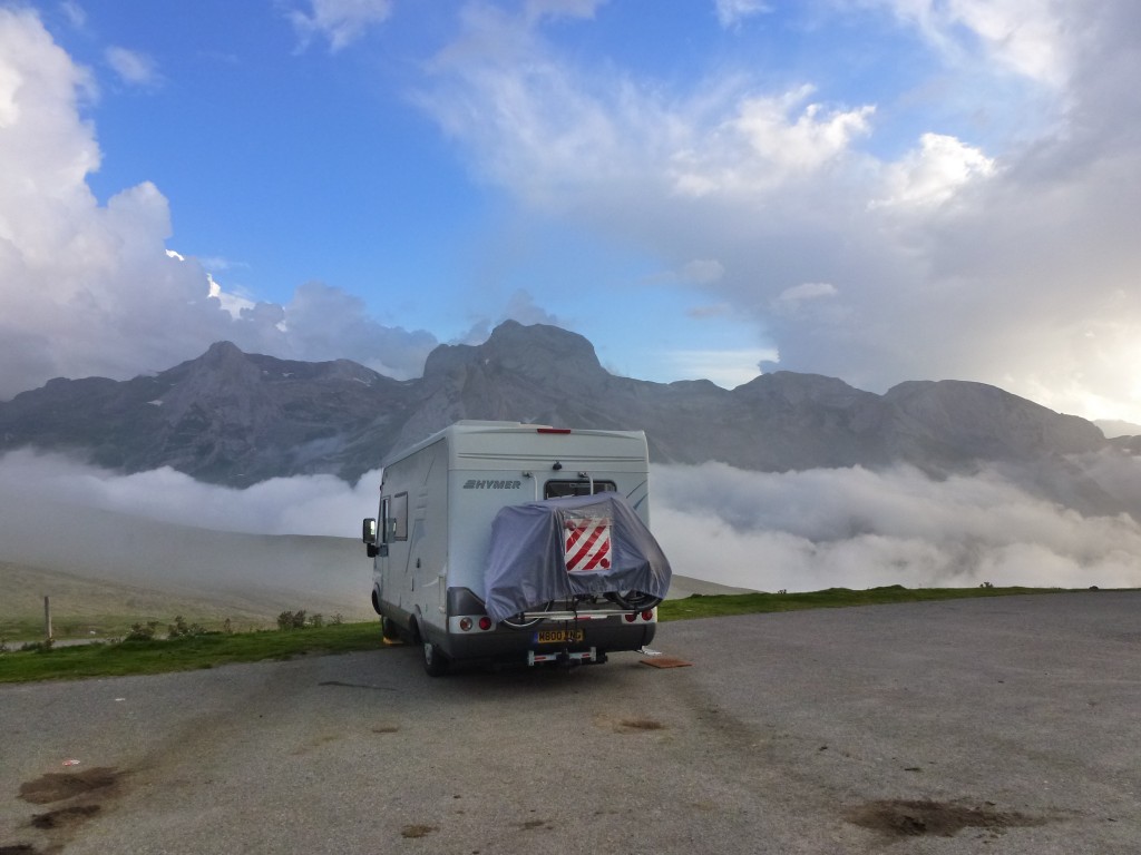 Our Hymer deserves a rest after that hill.  France.  2014