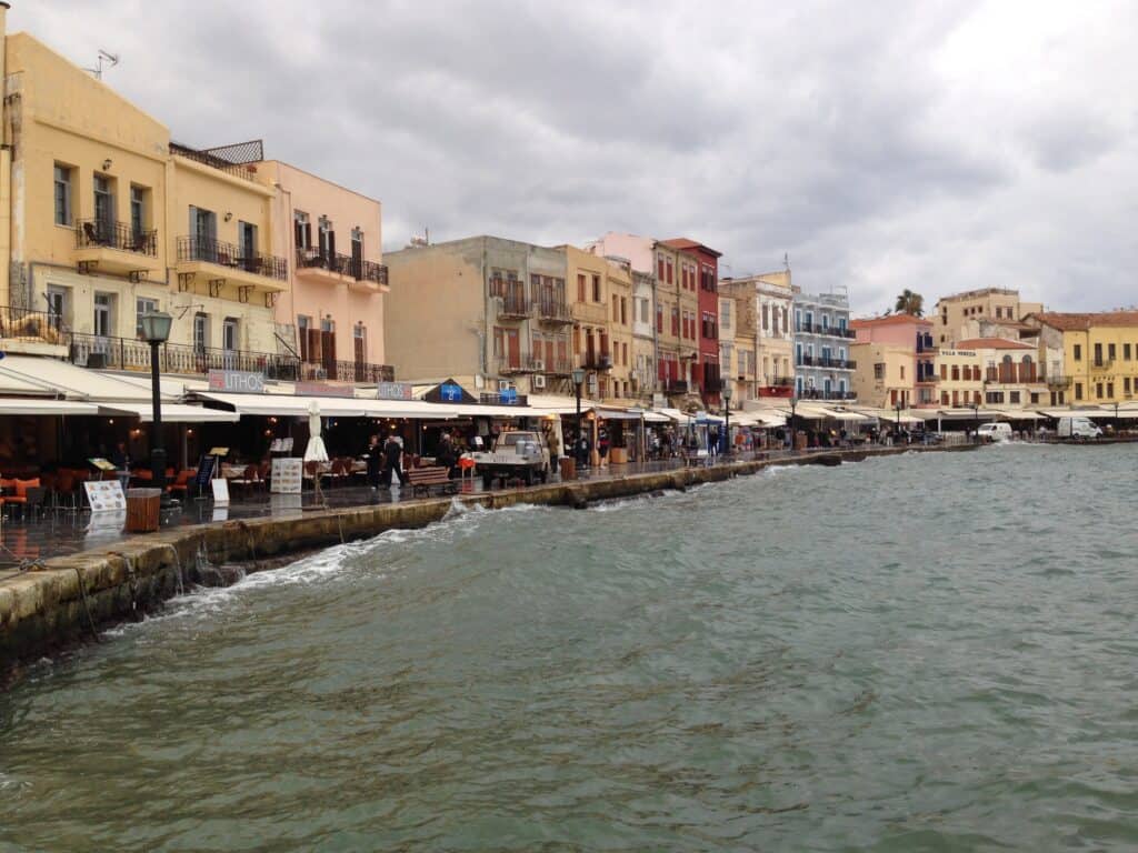 Chania waterfront on the high tide.