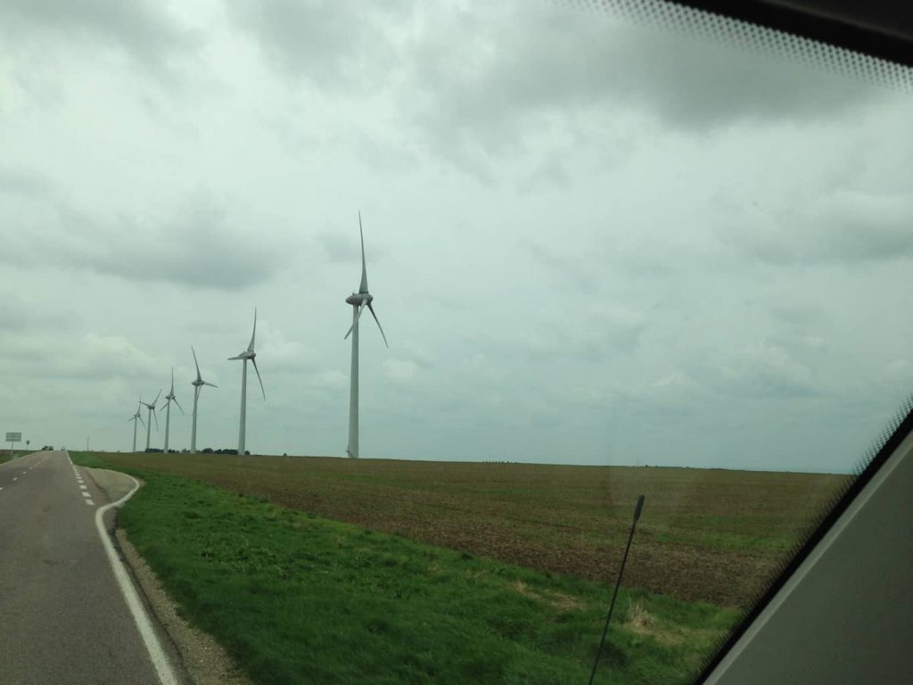 Wind turbines line the roads and hills everywhere