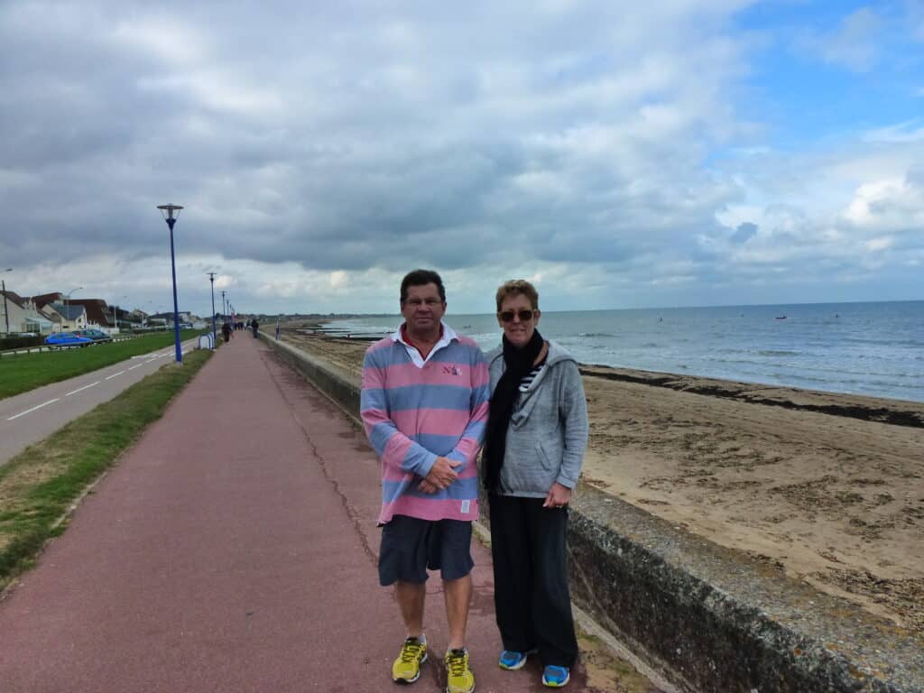 Walking Sword Beach where Pam's Father Des worked on D Day