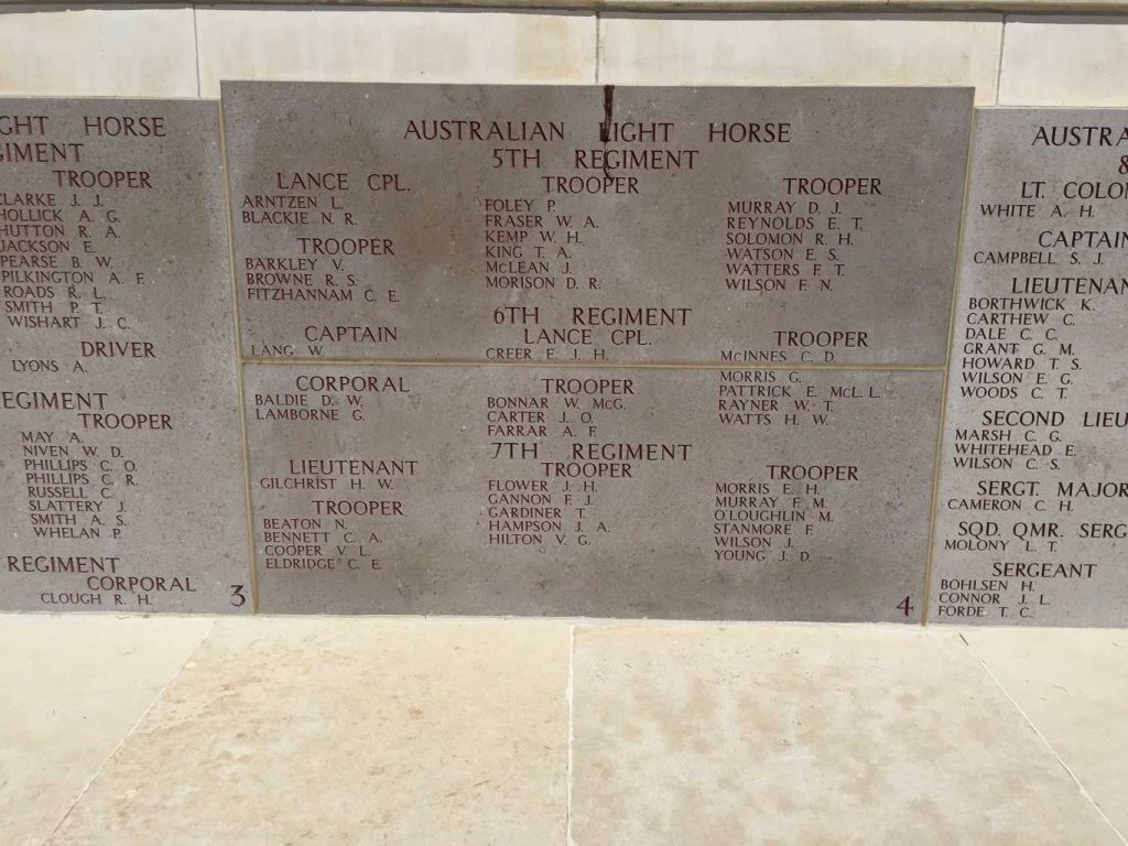Part of the memorial wall indicated the names of the Lighthorseman lost with no known grave. What struck us is there are cemeteries all over Anzac, yet the walls here commemorate 4228 Australians and 708 New Zealanders with no known grave at Anzac