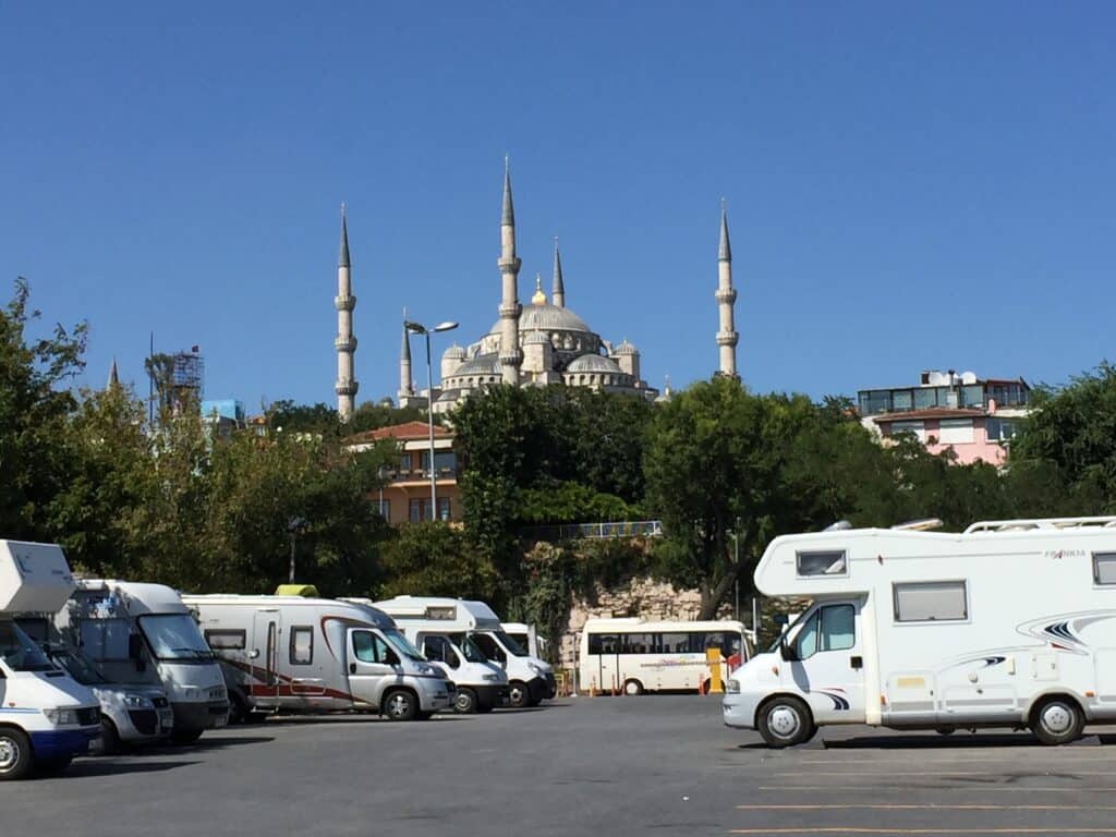 Our digs in Istabul, just a secure carpark, but a great location. Just up the hill to the Blue Mosque.