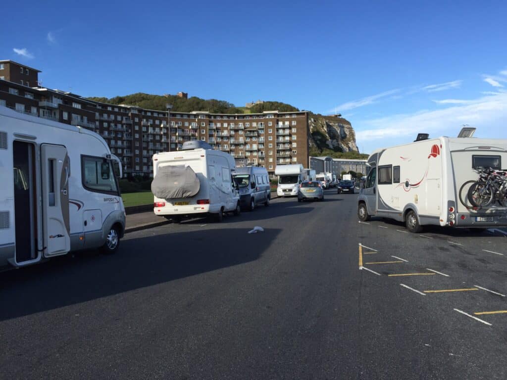 Our parking spot for the night. Marine Parade, Dover. Nice view and the price was right.