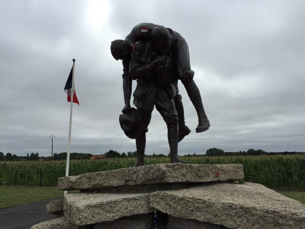 The Cobbers statue at the Australian Memorial, Fromelles.