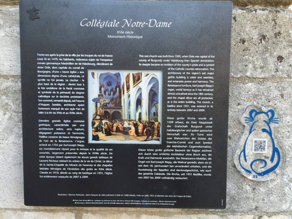 The information board for the Cathedral, Dole.