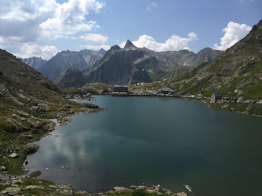 View from the Hospice, Grand Saint Bernard Pass, Switzerland. The Italian side of the Alps in the distance.