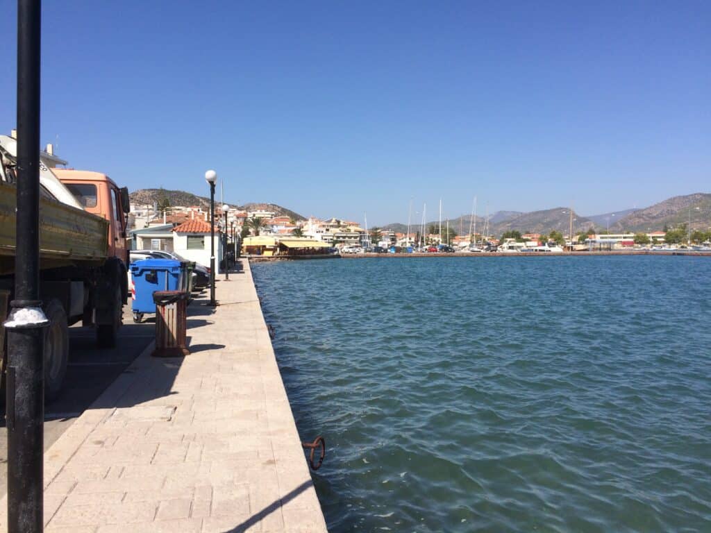 The port in Ermioni, a very pretty little village, but not that camper car friendly.