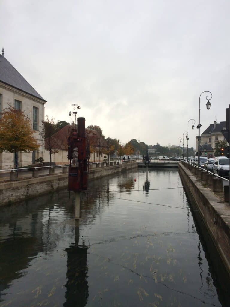 Canal artwork in Troyes.