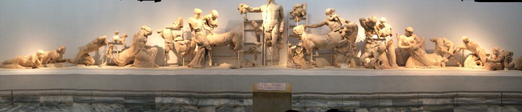 Click this panorama to get a full screen picture. It's the series of statues from the cable end of Apollo's Temple.