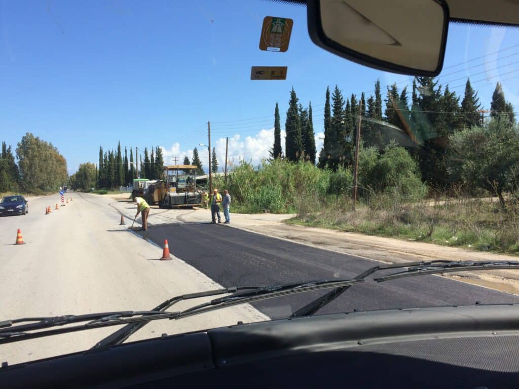 Bonus Picture: After 4 weeks of driving around Greece, having seen hundreds of roadworks and men at work signs, we actually see some work being done.
