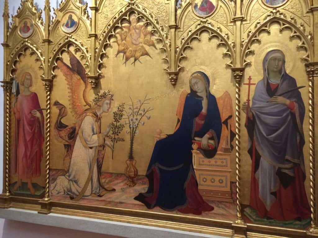 Golden church panels on display at the Uffizi.