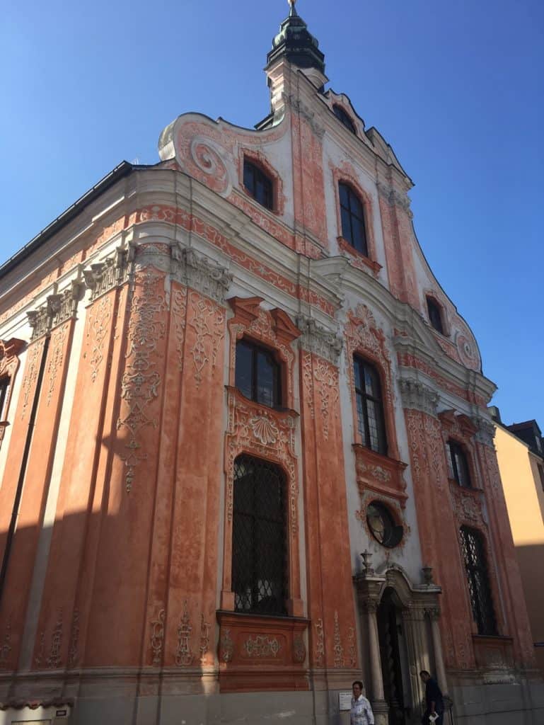 Asam's Church of Maria de Victoria in Ingolstadt. Its Baroque exterior provides a hint to it's famous interior.