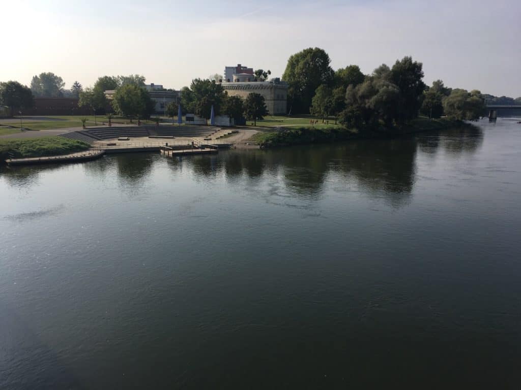 The Danube River flows around the altstadt. This side of the river is a series of parks and gardens. In places you can see the odd fort or old section of defensive wall.